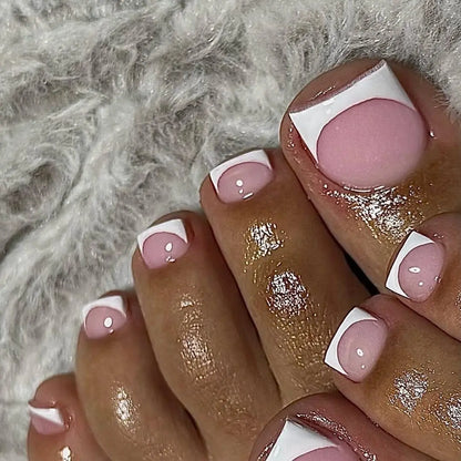 120pcs Short Square French Tip Press-On Toenails – Pink Soft Gel Full Cover False Toe Nail Tips with White Edge Nail Extensions