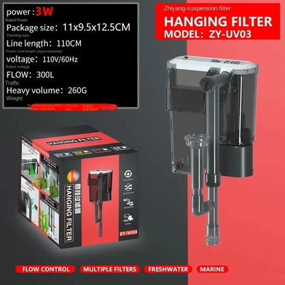 Wall-Mounted 3 in 1 Aquarium Filter – 110V/220V Circulation Pump with Waterfall Oxygenation for Small & Medium Fish Tanks