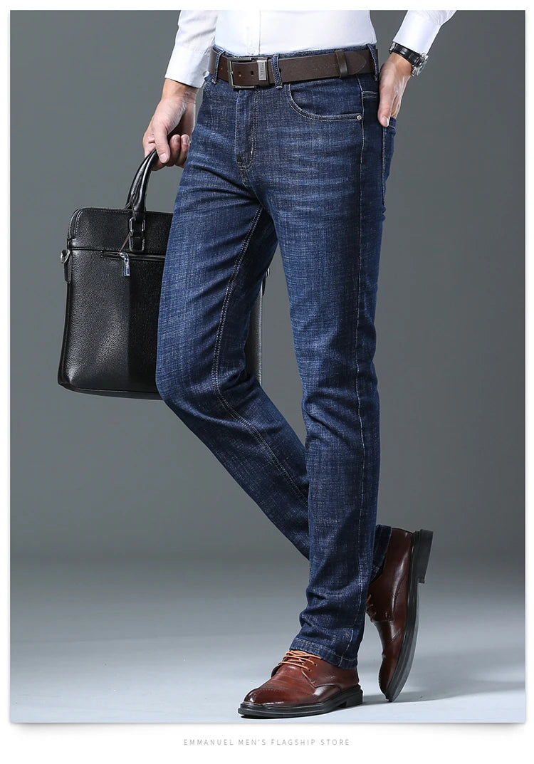 Men’s All-Match Brand Trousers – High-Quality Business Casual High Waist Denim Jeans for All Seasons