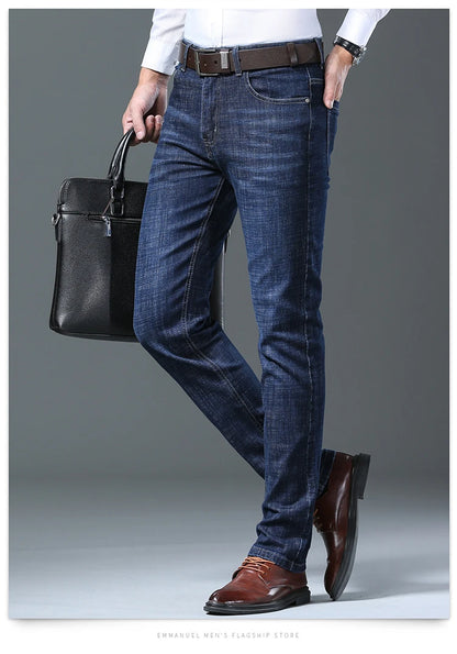 Men’s All-Match Brand Trousers – High-Quality Business Casual High Waist Denim Jeans for All Seasons