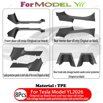 Tesla Model Y and YL Juniper 2025–2026 Door Sill Protectors – ABS Front and Rear Anti-Kick Threshold Guard Strips, Waterproof Pads