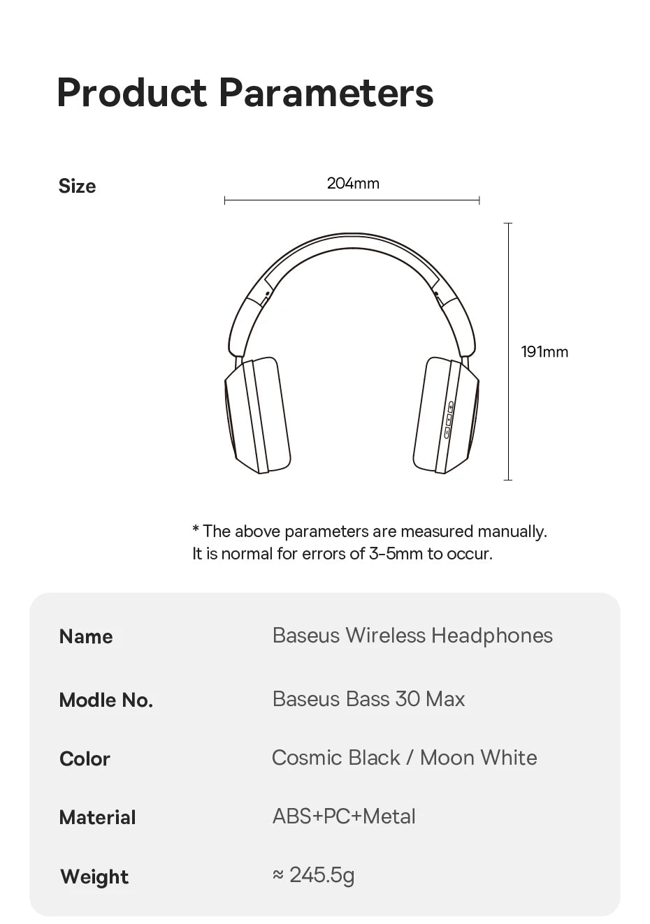 Baseus Bass 30 Max Wireless Headset - Bluetooth 5.3, Over-Ear Headphones, Bass-Enhancing 40mm Diaphragm, Ultra Low Latency, 50H Playtime
