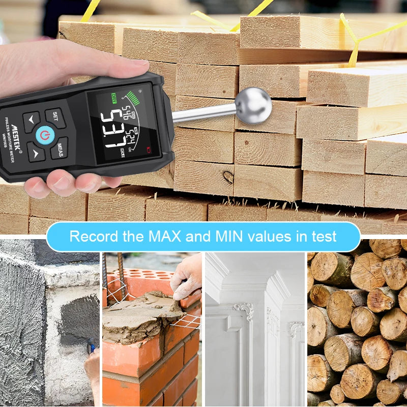 Digital Wood Moisture Meter - Non-Contact Hygrometer, Timber Damp Detector with Alarm, Non-Destructive Humidity Tester