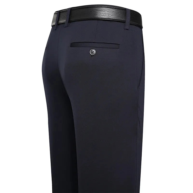 Men's Suit Pants – Business Casual Elastic Straight Trousers | Formal Dress Black & Navy Blue