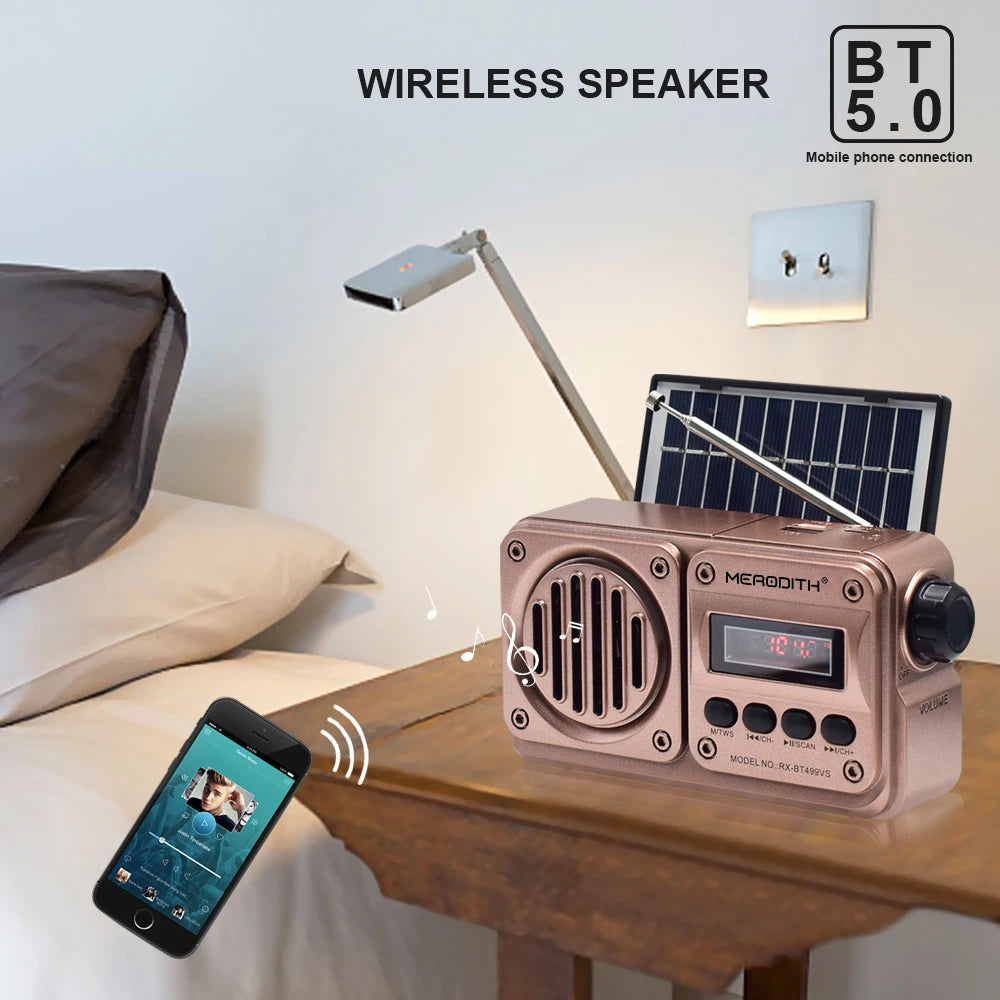 MD-499 Wireless Bluetooth Speaker — Full-Band FM Radio with MP3 Playback, Solar Charging & Emergency Power Function