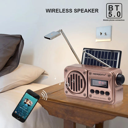 MD-499 Wireless Bluetooth Speaker — Full-Band FM Radio with MP3 Playback, Solar Charging & Emergency Power Function