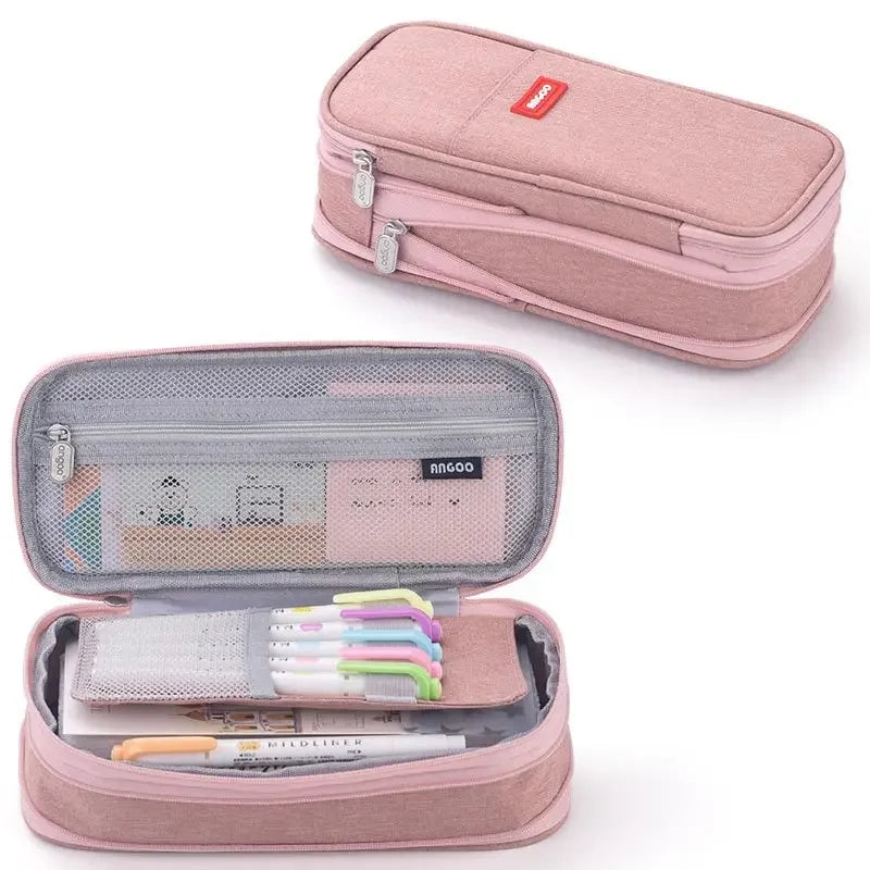 Cute Macaron Canvas Pencil Case - Large Capacity Double-Layer Kawaii School Stationery Pouch for Girls & Kids