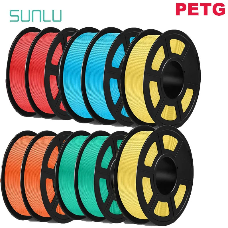 SUNLU 10KG 3D Printer Filament Set – 1.75mm PLA, PETG, PLA+ & Clear, 10 Rolls x 1KG Neatly Wound for 3D Printers & 3D Pens