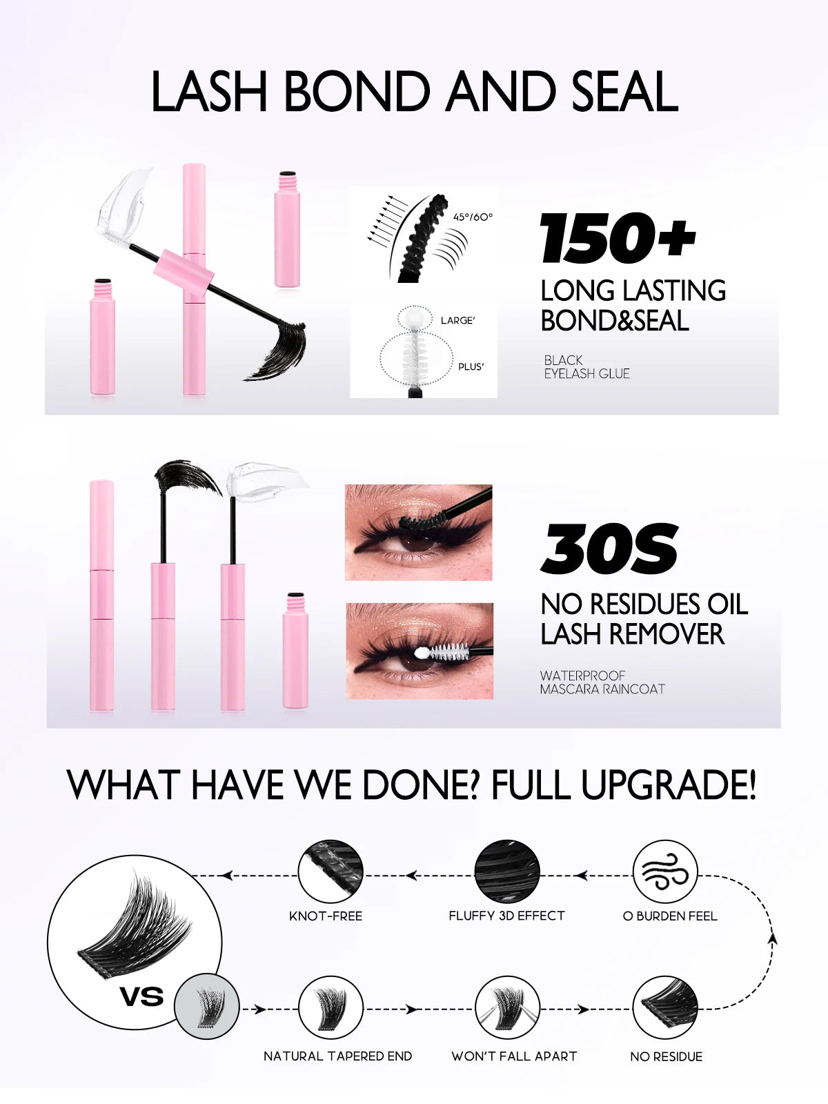 GROINNEYA Cat Lash Clusters Kit – 640pcs with Lash Bond & Seal, DIY Eyelash Extensions for Home Use