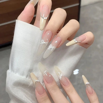 5D White Lace Bowknot Nail Art Stickers – Self-Adhesive Pearl Ribbon Luxury Nail Decals for DIY Manicure Decoration