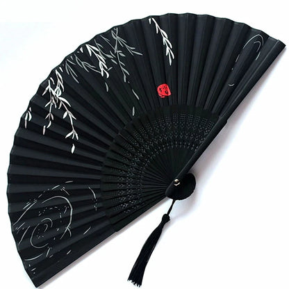 Bamboo Folding Fan with Silk — Chinese & Japanese Style Handheld Fan, Antique Art Craft for Summer Dance, Home Decor & Party