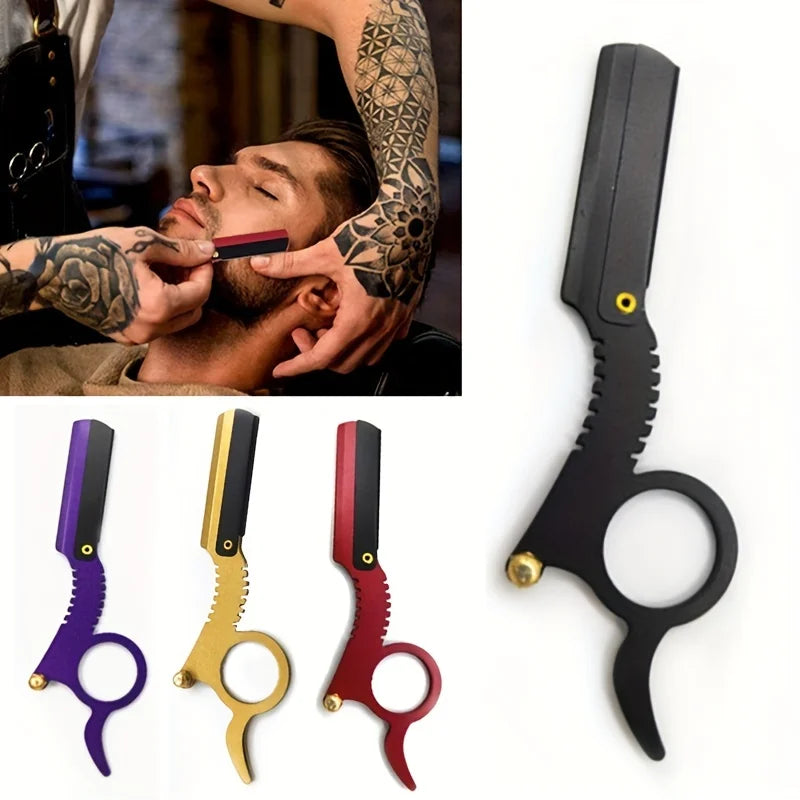 Stainless Steel Old Fashioned Razor Holder: Thumb Shaving Tool for Eyebrows and Face Cleaning - Bladeless Safety Razor Scissors