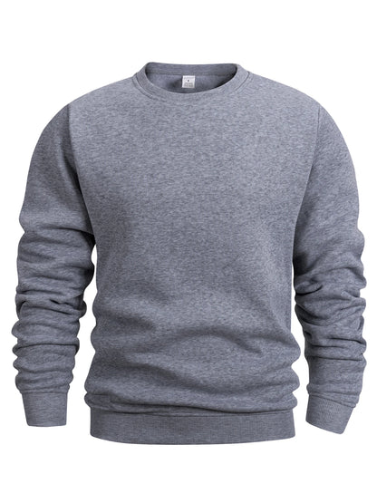 Men’s Crew Neck Sweatshirt — Solid Color Casual Long Sleeve Pullover for Spring Outdoor Sportswear