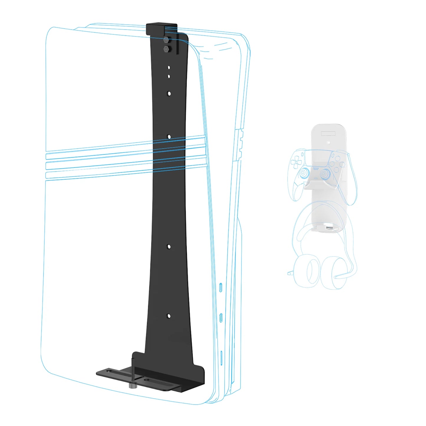 Steel Wall Mount Bracket for PS5 Slim – Stable Metal Wall Stand with Controller & Headphone Holder P5227