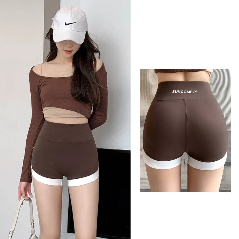 Women’s Summer High-Waist Shorts Leggings – Thin, Contrast, Barbie-Style, Shark Safety Pants, No-Line Fit