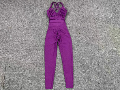 Women’s Black Sporty Jumpsuit – 2025 Workout Yoga Gym Set with Push-Up Fitness Overalls