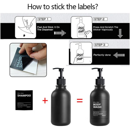 3 Pack 500ml Soap Dispenser Bottles with Labels – Kitchen & Bathroom Shampoo, Conditioner, Liquid Soap Containers