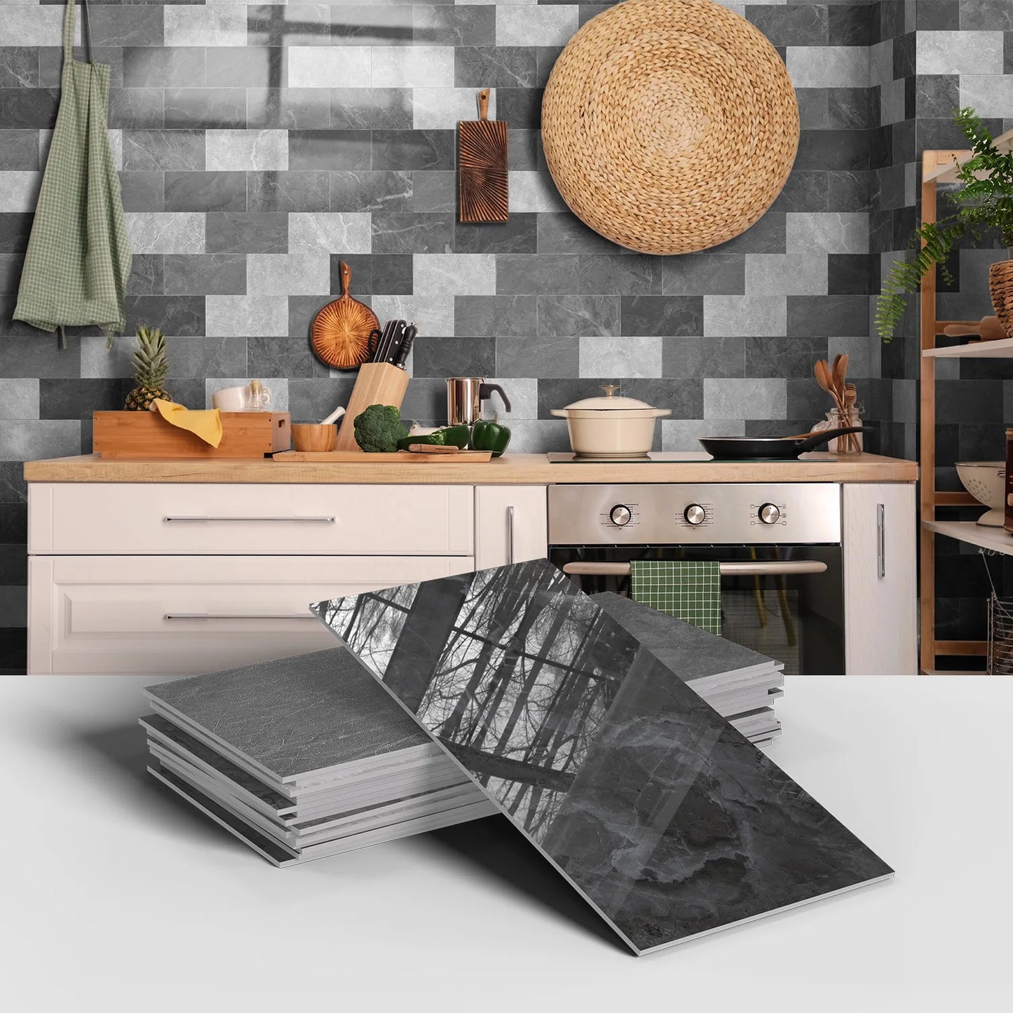 16PCS Marble Pattern Wall Stickers - Waterproof Oil-Proof PET Foam Kitchen Backsplash & Decorative Wallpaper Panels