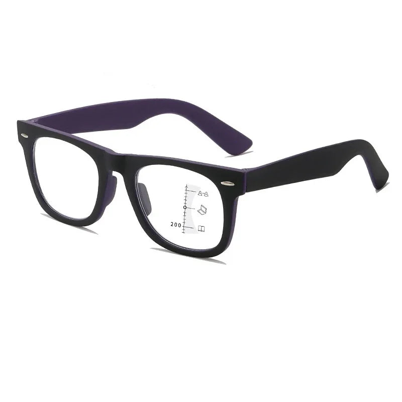 HD Progressive Multifocal Reading Glasses – Vintage Square Anti-Blue Light Eyewear for Men & Women
