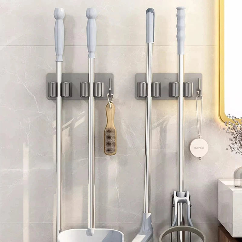 Bathroom Mop Holder — Self-Adhesive Wall-Mounted Broom & Mop Hook, Sweeping Brush Storage Organizer, Kitchen Accessory