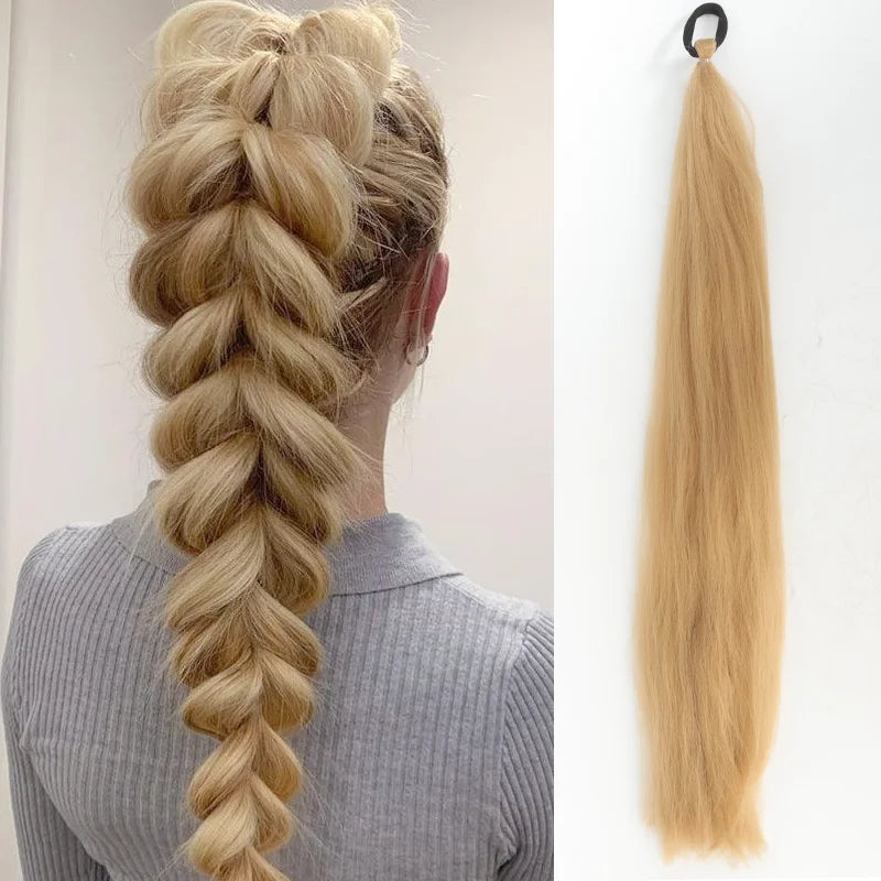 26" Synthetic Ponytail Extension - Long Straight Ombre Pink Purple Blue Hair with Elastic Tie