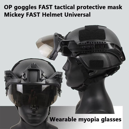 BOOIU Adjustable Tactical Helmet – FAST MICH Helmet with Detachable OP Goggles, Anti-Fog & Anti-Riot CS Protective Gear