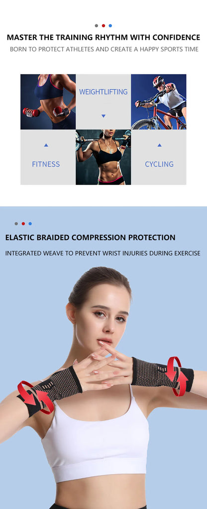 Copper Fiber Wrist Brace — Elastic Sport Bandage Wristband for Hand Support, Gym, Tennis, Fitness, and Powerlifting
