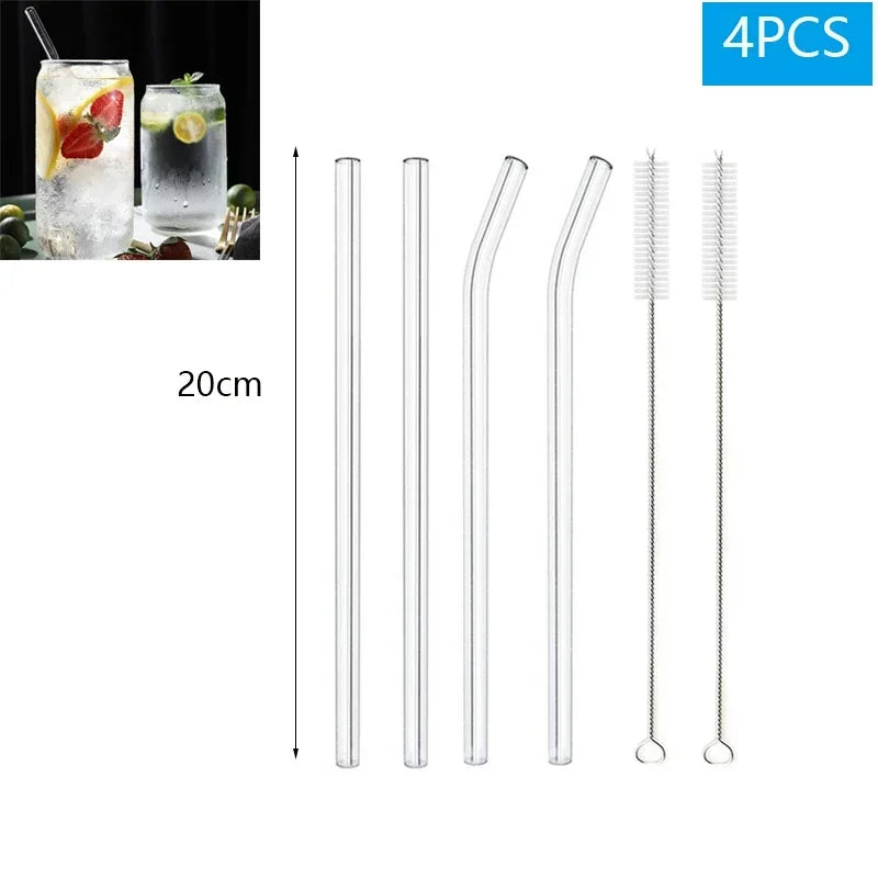 Eco-Friendly Reusable Glass & Metal Straws – 1/20PCS with Cleaning Brush for Smoothies, Milkshakes & Cocktails