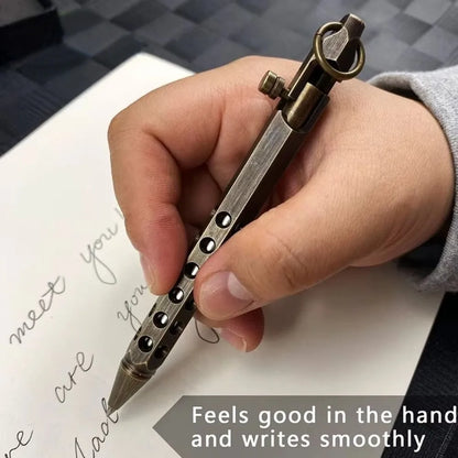 Portable Brass Ballpoint Pen - 1.0mm Medium Point Retro Bolt Action Smooth Writing Pen for Signatures