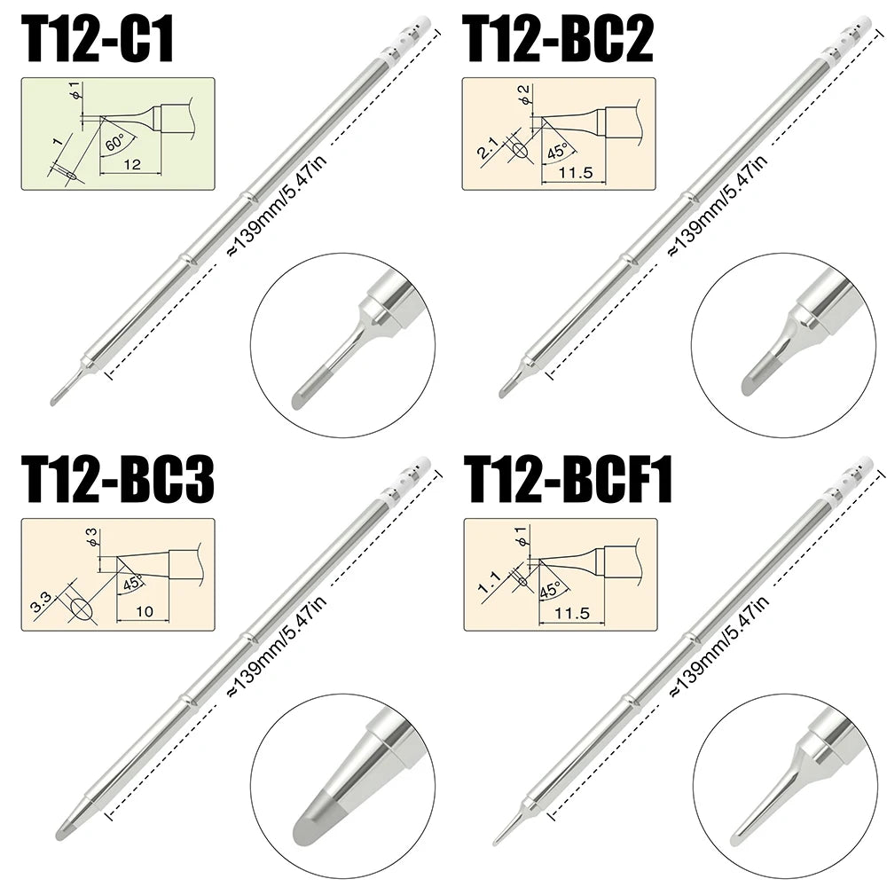T12 Soldering Iron Tips - Universal Replacement Tips for Hakko FX951 FX-950 Welding Stations