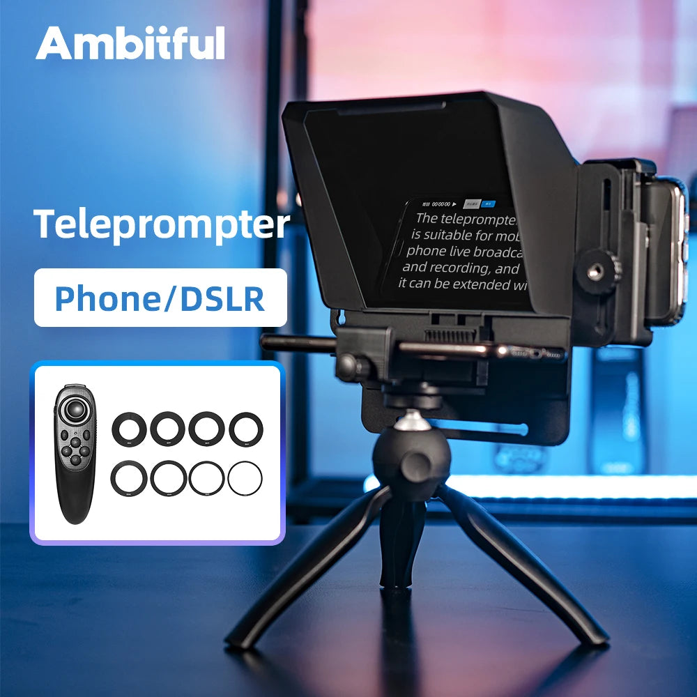 Ambitful Mini Teleprompter – Portable Phone & DSLR Recording Inscriber with Remote Control for Video