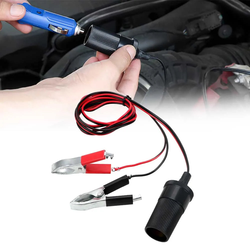 12V 15A Car Battery Terminal Clamp – Female Socket Plug, Cigarette Lighter Power Adapter for Car Accessories
