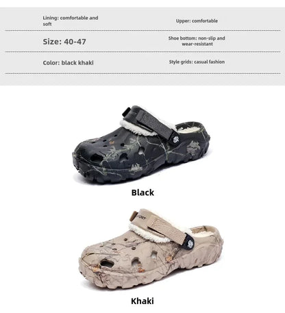 Winter Men’s Garden Clogs – Plush Fur Slippers & Fluffy Outdoor Slides for Couples