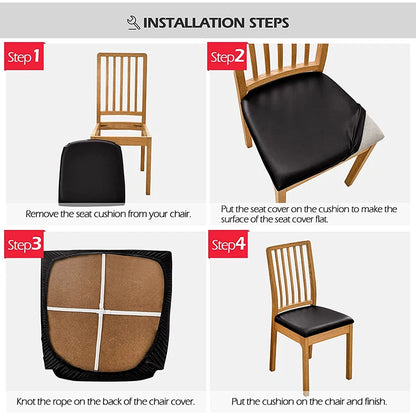 Waterproof PU Leather Square Chair Cushion Cover: Removable Slipcovers for Kitchen & Dining Room Seats