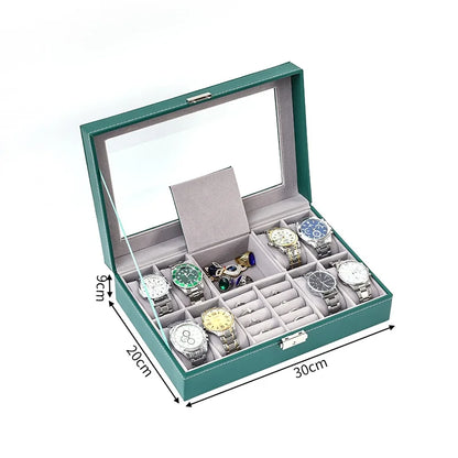 PU Leather Jewelry & Watch Organizer Box — Storage Case for Rings, Earrings, Bracelets, Perfect Gift Casket