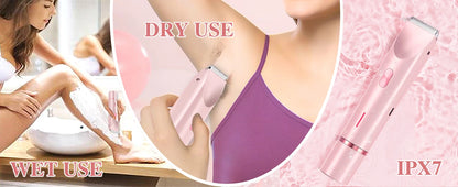 2-in-1 Dual-Head Electric Razor for Women – Painless Bikini Trimmer Wet & Dry Use with Detachable Heads
