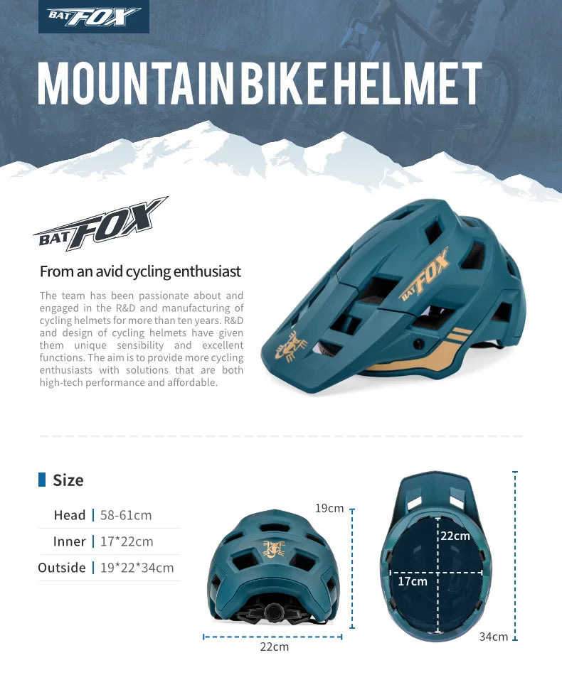 BATFOX Matte Black MTB Bike Helmet – Men's Mountain Bike Cycling Helmet Casco Ciclismo