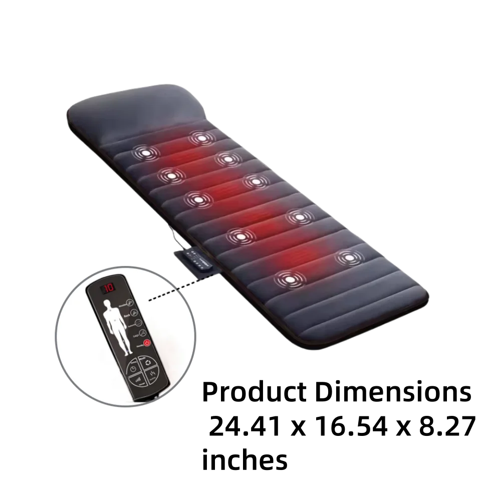 Electric Full Body Massage Mattress with Heating, Kneading & Vibration – Neck and Back Relaxation Pillow with Hand Control and Lumbar Airbag