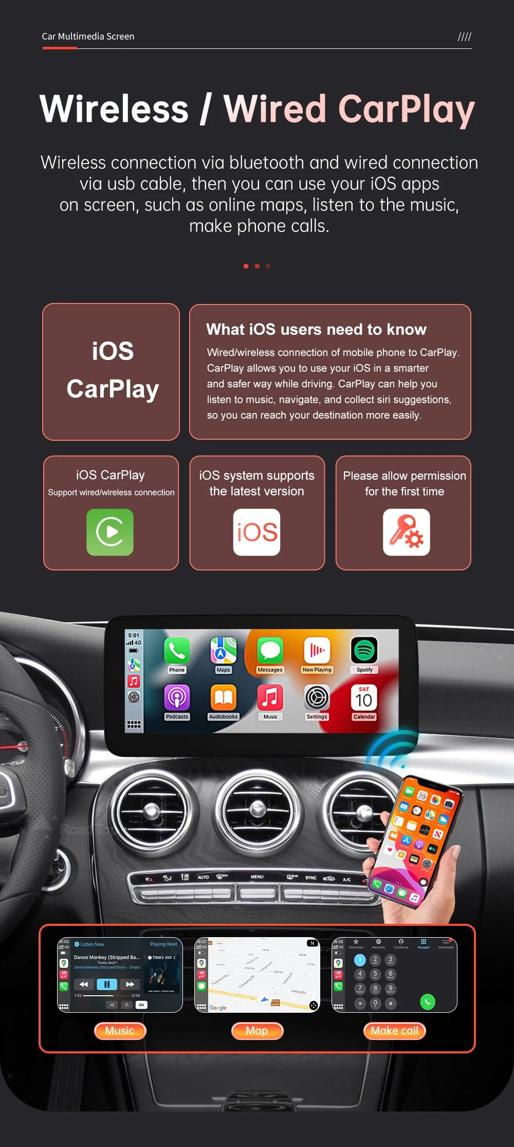 1920x720 Multimedia Touch Screen - Wireless CarPlay & Android Auto for Mercedes-Benz C Class W205, GLC, V Class W447 (2015-2018) NTG5.0