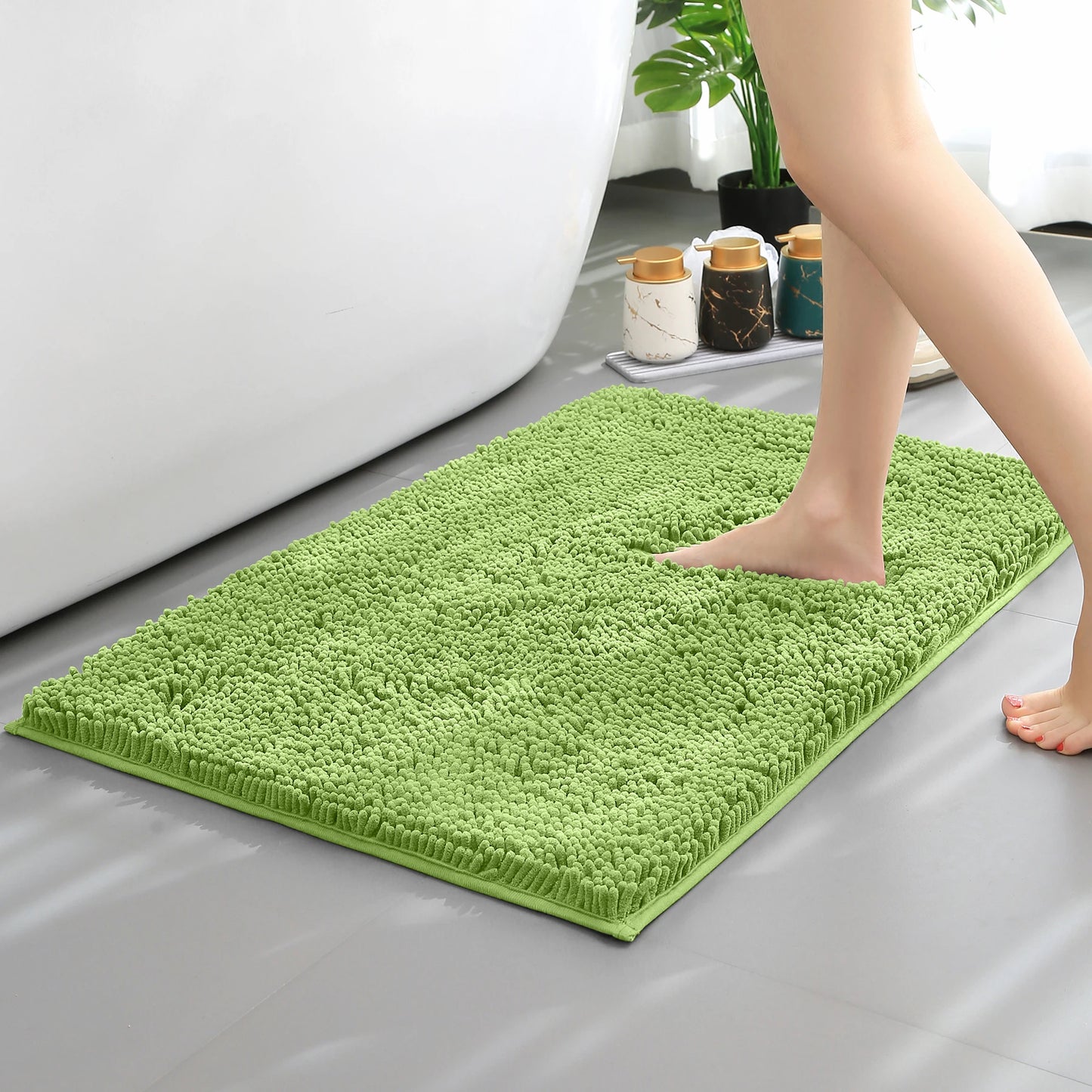 Chenille Long-Haired Bath Mat – Absorbent Bathroom Floor Mat for Tub, Living Room, and Entrance Foot Pad