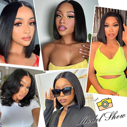 Bob Wigs 13x6 Lace Front Human Hair — 220 Density Short Straight Brazilian Closure HD Transparent Lace Frontal for Women