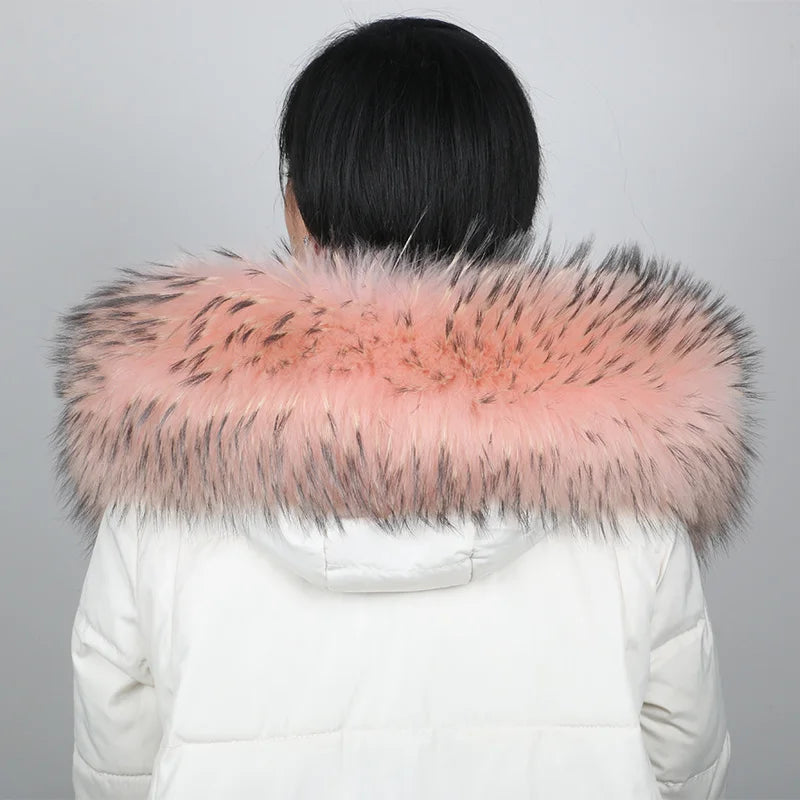 Natural Raccoon & Fox Fur Scarf – Luxury Women’s Winter Fur Collar and Hood Trim for Coats & Jackets