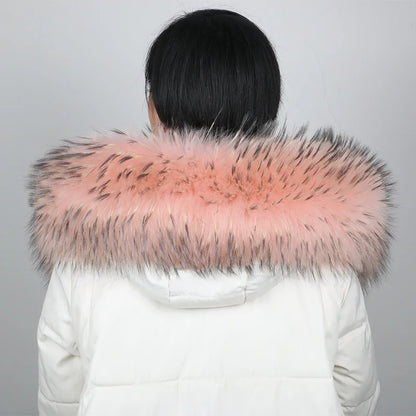 Natural Raccoon & Fox Fur Scarf – Luxury Women’s Winter Fur Collar and Hood Trim for Coats & Jackets
