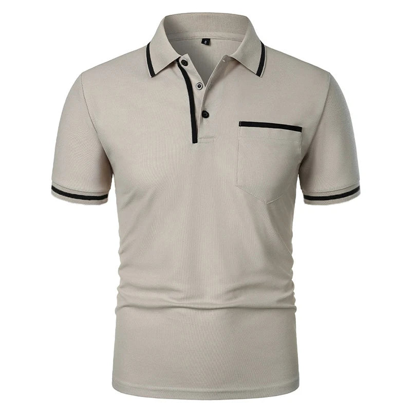 Men's Short Sleeve Polo Shirt - Breathable Solid Color Casual Summer Top with Pocket Design