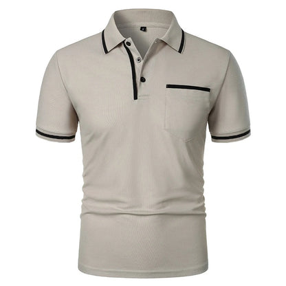 Men's Short Sleeve Polo Shirt - Breathable Solid Color Casual Summer Top with Pocket Design