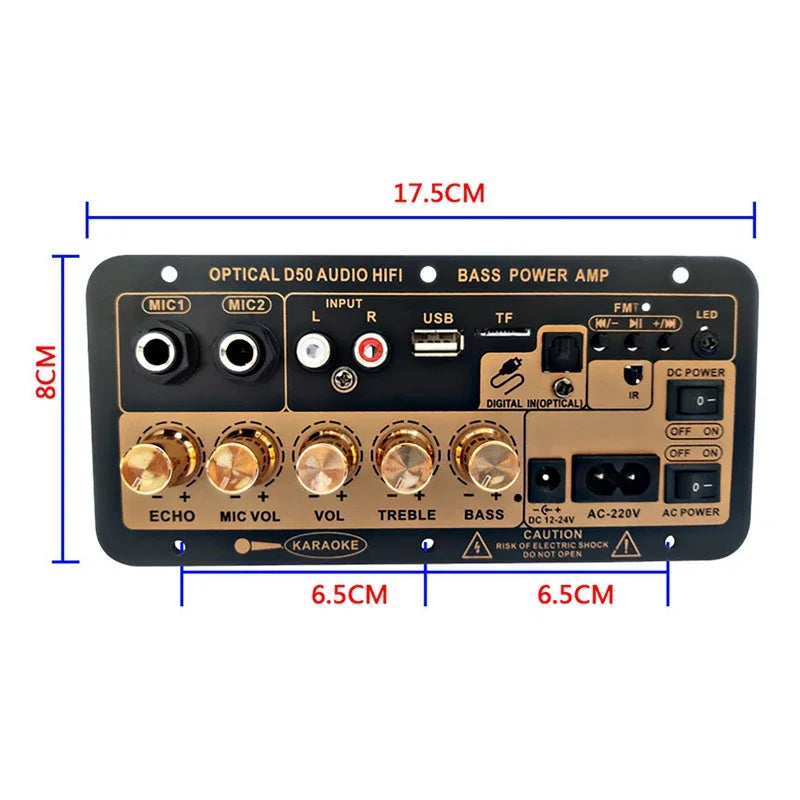 Bluetooth 5.0 Amplifier Board with Optical Audio AMP, USB FM Radio, TF Player, DIY Audio Subwoofer for Karaoke, Home & Car, 110V/220V