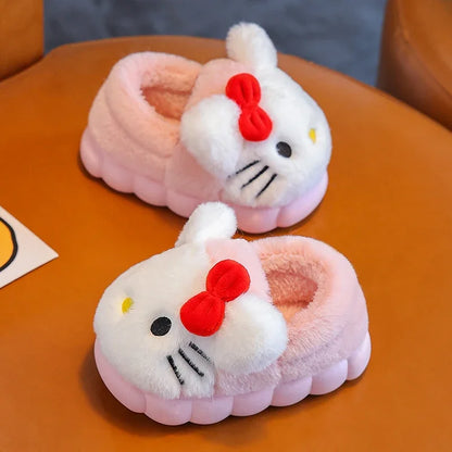 Anime Pikachu Plush Slippers for Kids – Soft, Non-Slip Warm Indoor Shoes for Autumn/Winter & Christmas Gifts