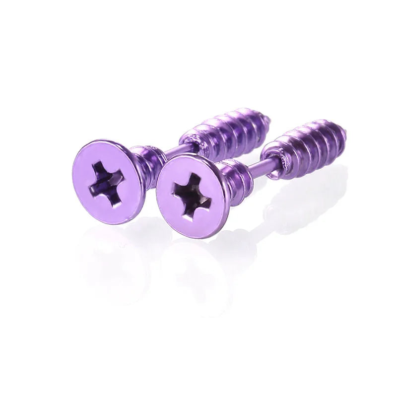 Punk Stainless Steel Stud Earrings - Gold Black Colorful Helix & Body Piercing Jewelry