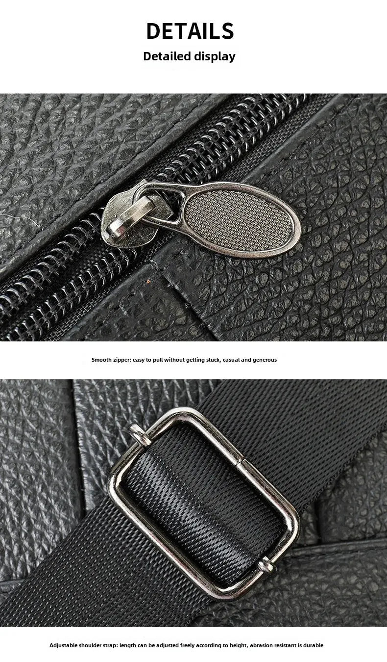 Men’s Genuine Leather Crossbody Bag – Small Outdoor Casual Bag for Motorcycle and Daily Use