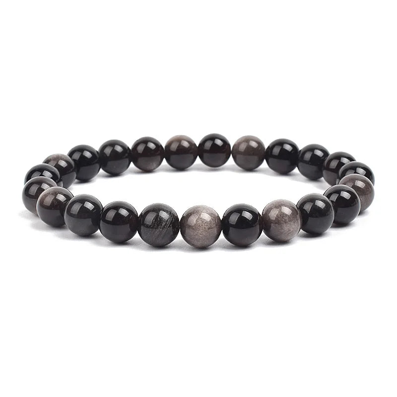 Natural Stone Bead Bracelet - Amethyst Crystal Quartz Aquamarine Jade Agate Elastic Bangle Jewelry for Women & Men